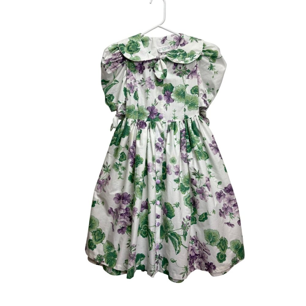VTG Anne Savoy Girls Floral Dress Bowed Sleeves Ruffle Size 10 Pastel Garden